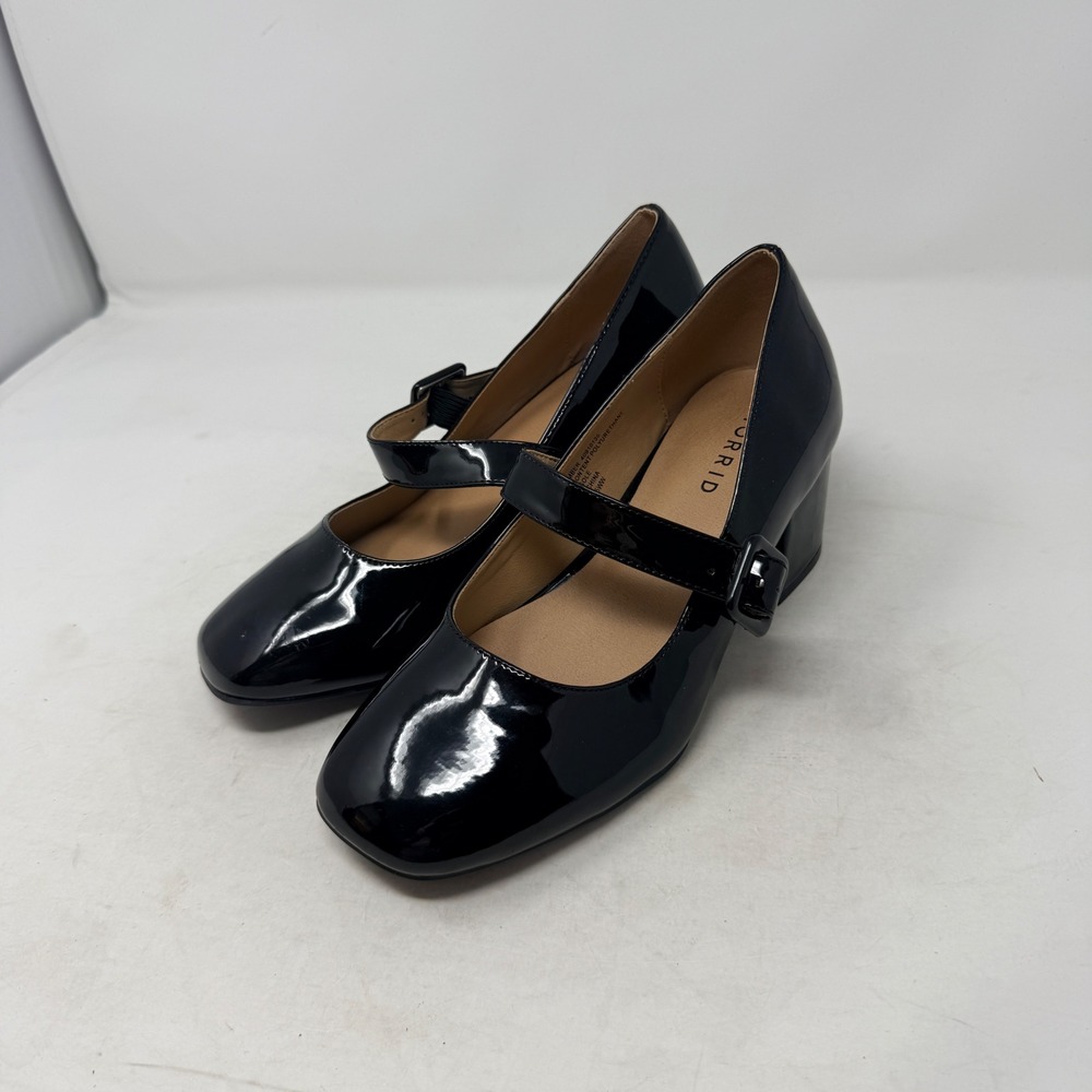 Torrid Mary Jane Block Heels Black 7.5WW Patent Faux Leather Goth Office Retro